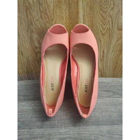 Just Fab Platform Wedge Peep Toe Shoes Pink Womens Size 6 - Picture 9 of 11